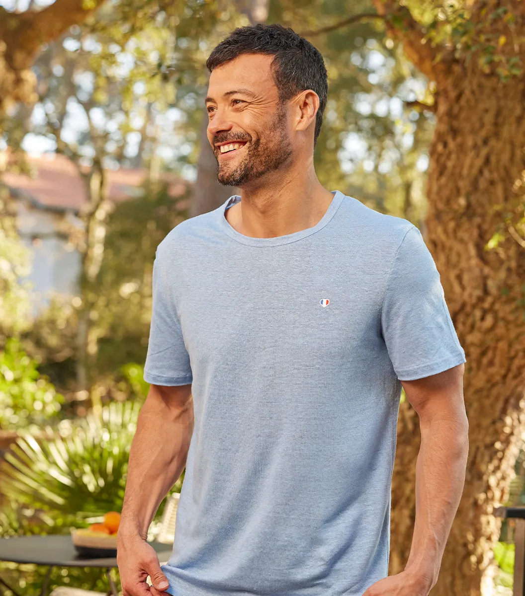 Cocorico Iconique Lin Ciel t-shirt homme bleu ciel 100% lin