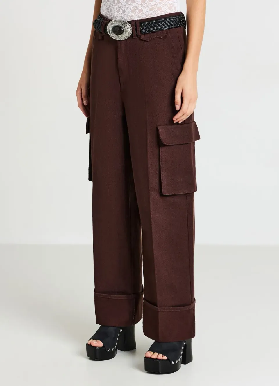 Calliope pantalon cargo coton femme à revers