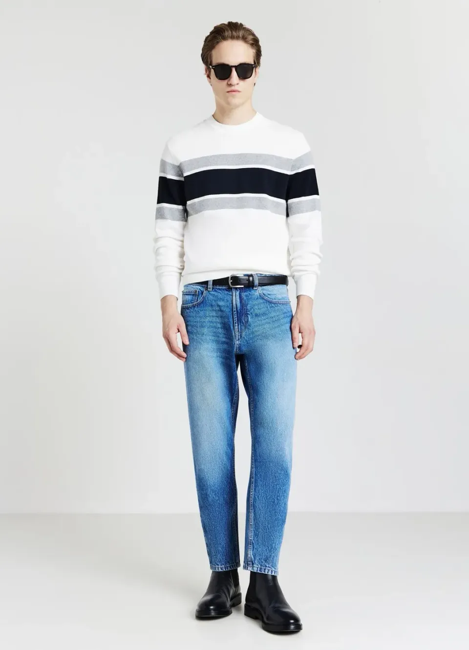 Calliope pull col rond à rayures homme taille L