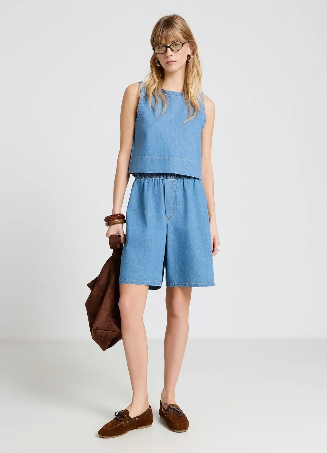 Calliope top denim femme boutons dos sans manches