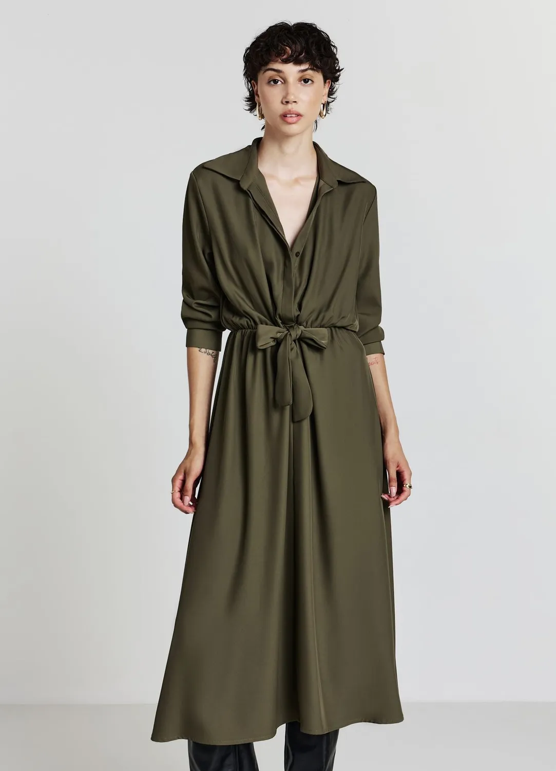 Calliope robe chemise longue coton à nœud femme