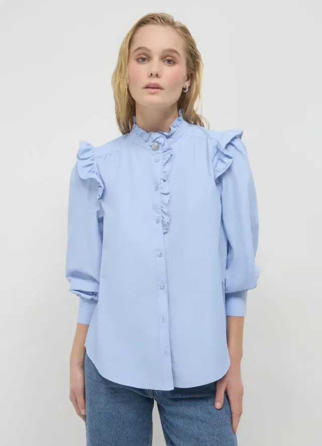 Calliope chemise frill chemisier femme coton uni