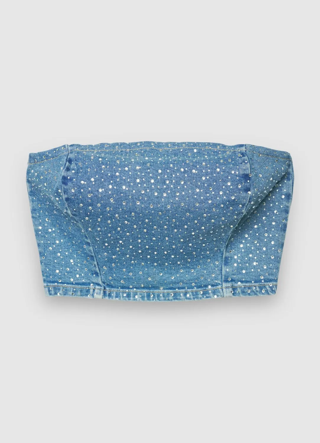 Calliope top bandeau femme denim uni à strass