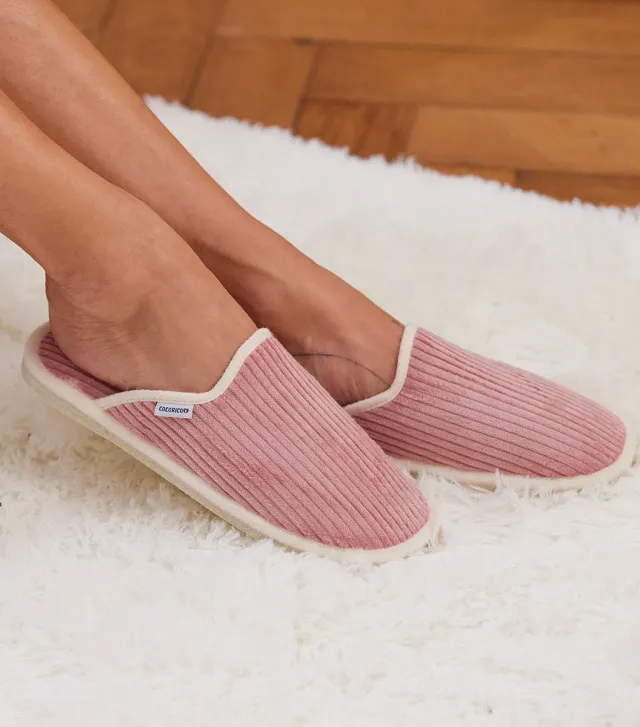 Cocorico Velours Mules Femme Rose – Laine Française