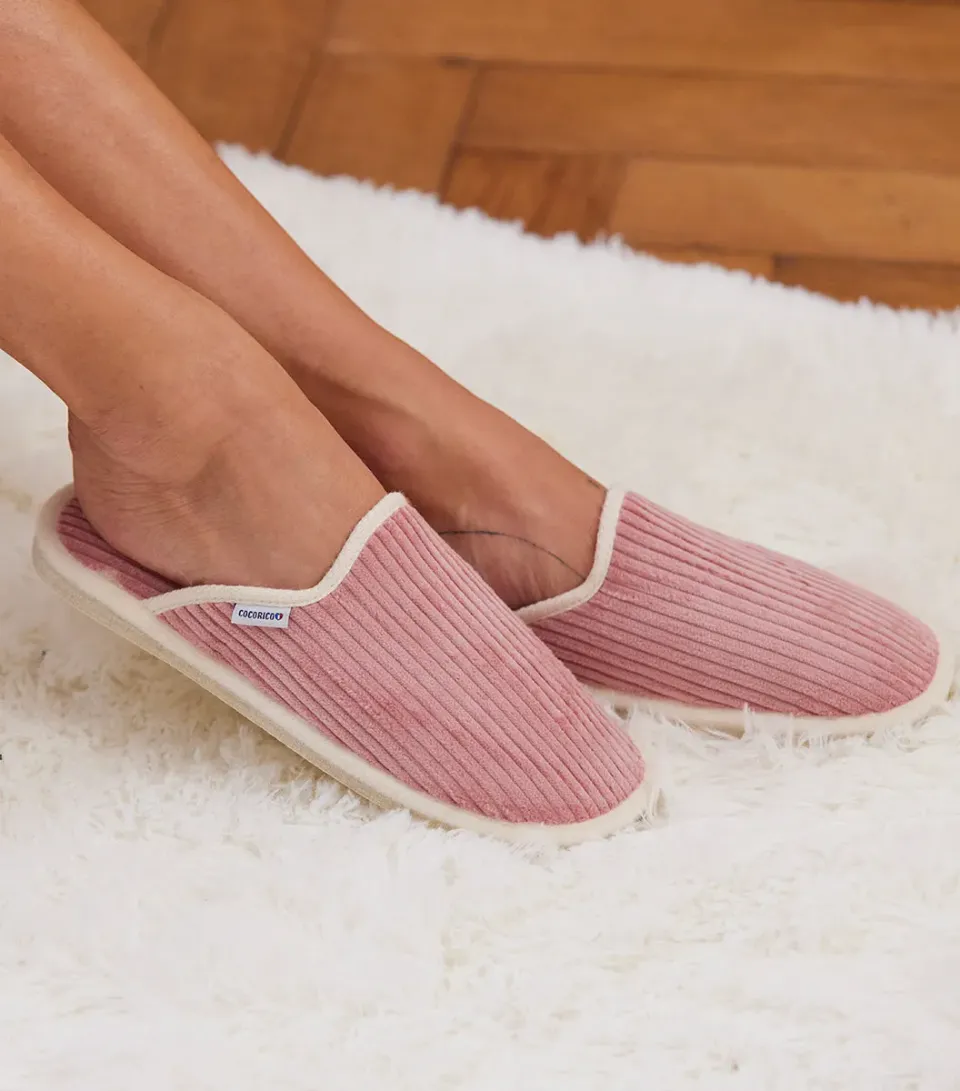 Cocorico Velours Mules Femme Rose – Laine Française