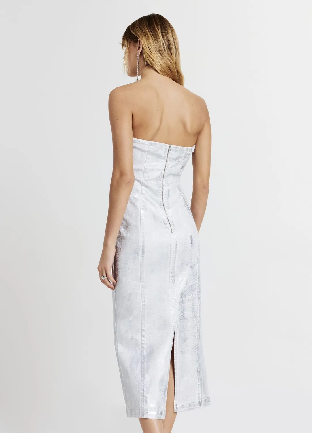 Calliope Atelier robe fourreau denim enduit fente