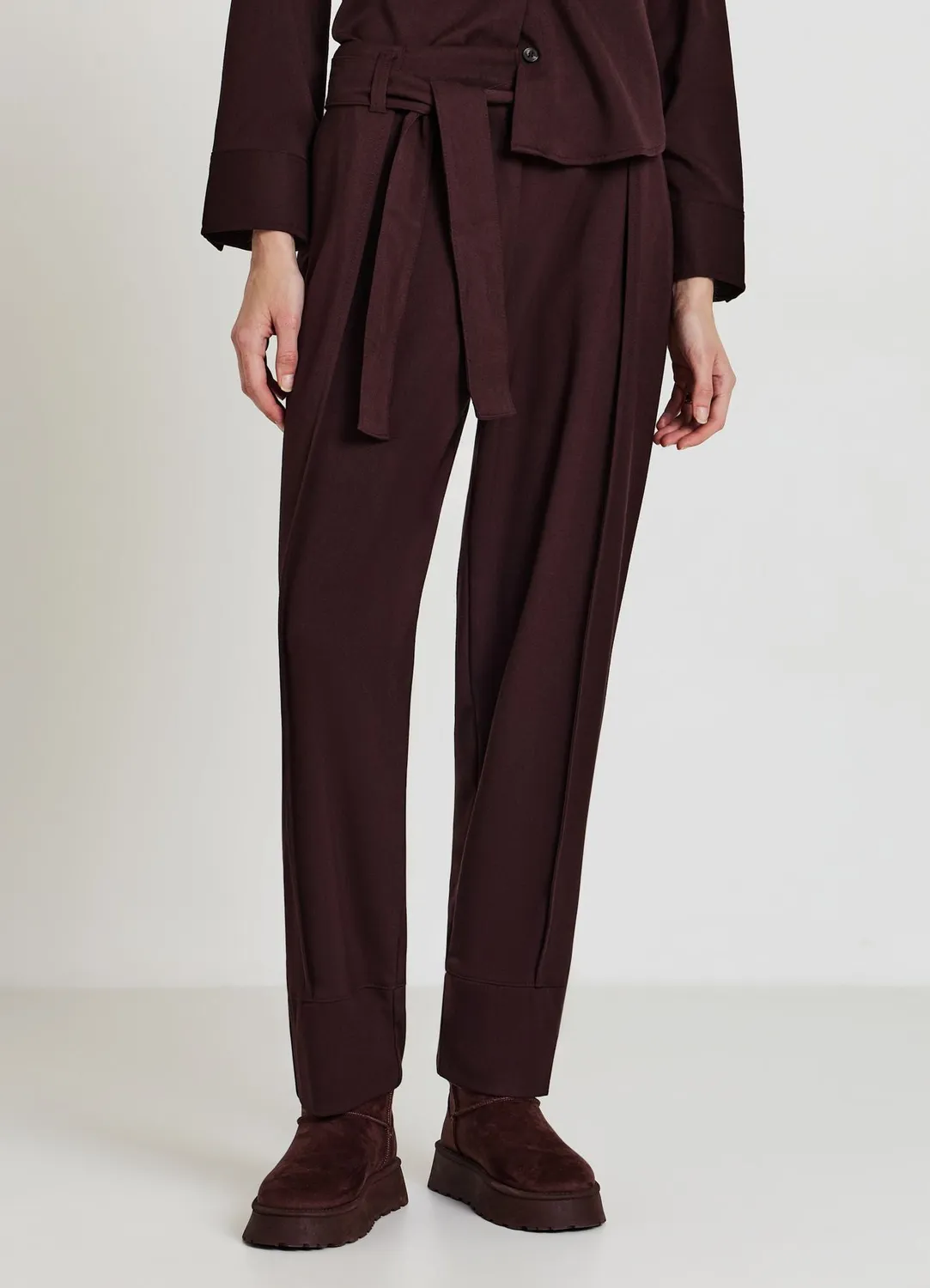 Calliope pantalon femme droit ceinture à nouer revers