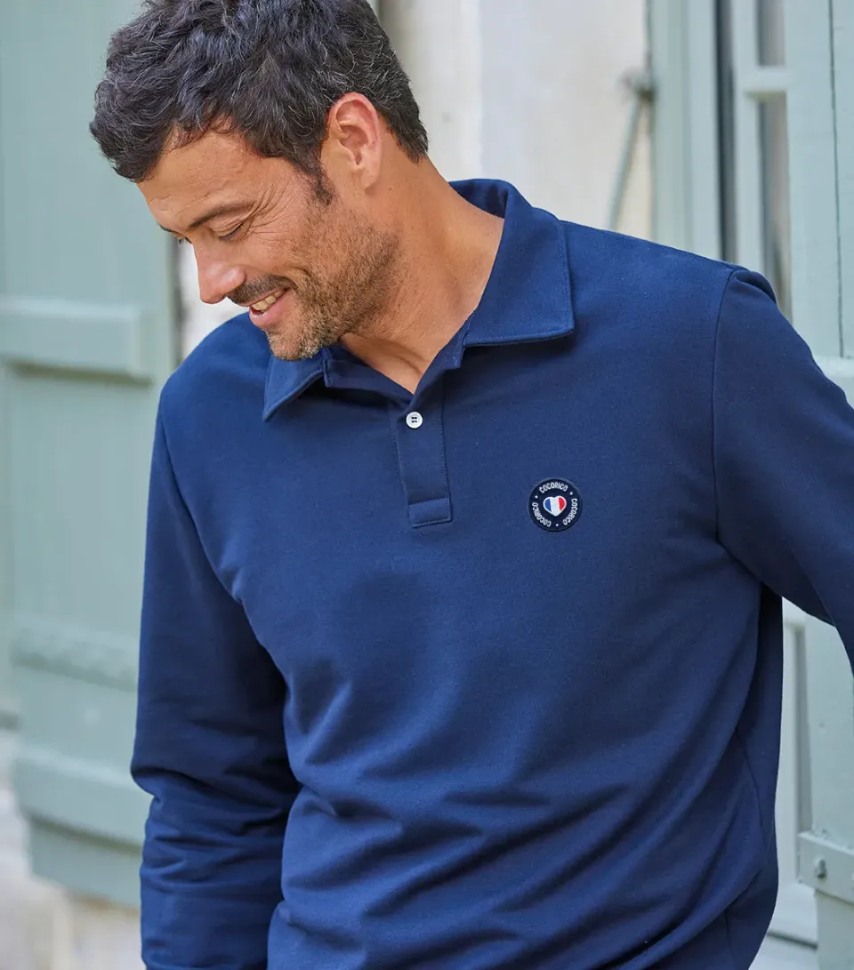 Cocorico Blason sweat polo homme marine coton