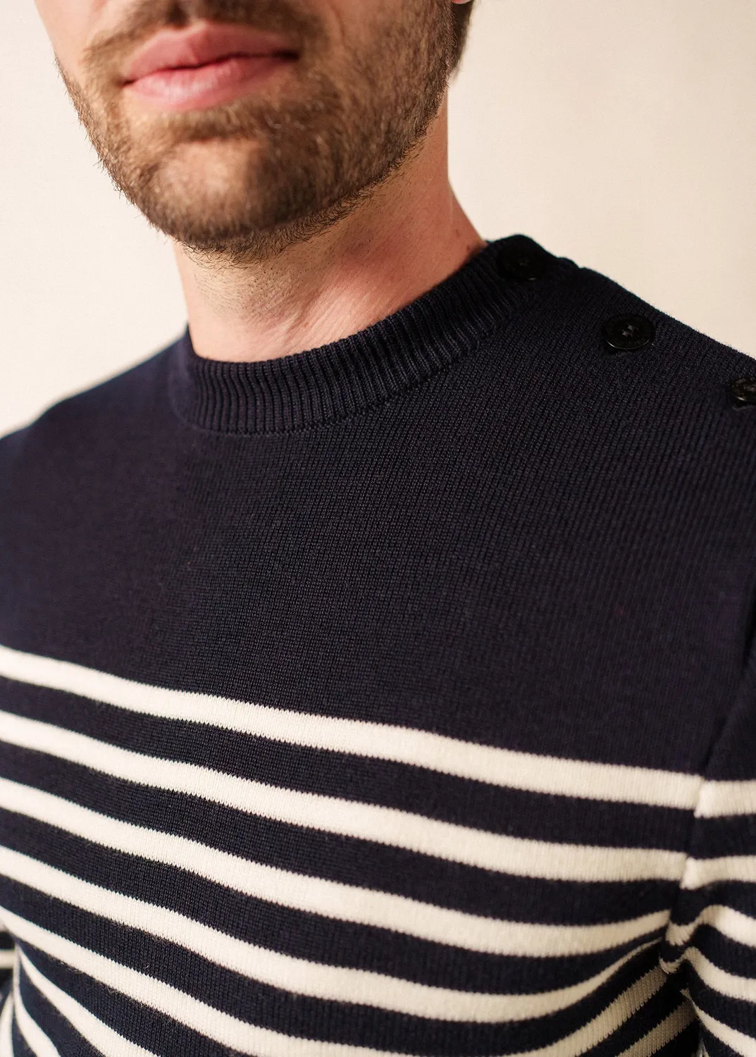 Saint James Rochefort pull marin navy écume laine mérinos