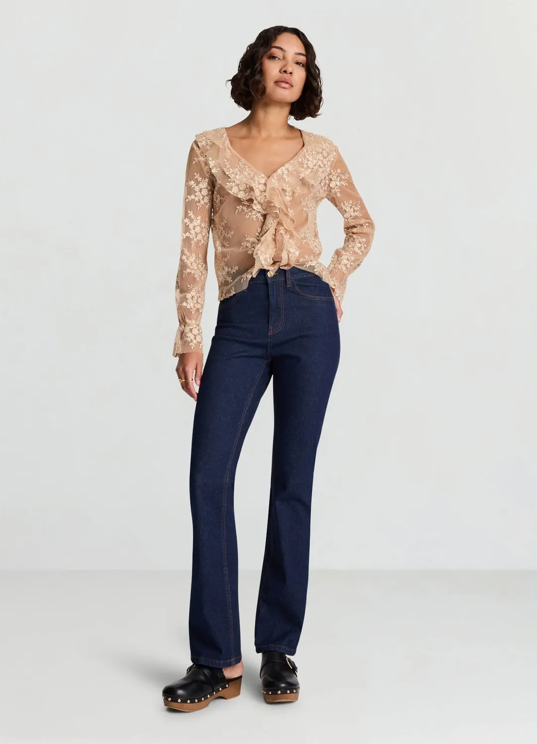 Calliope jean bootcut taille haute femme bleu uni