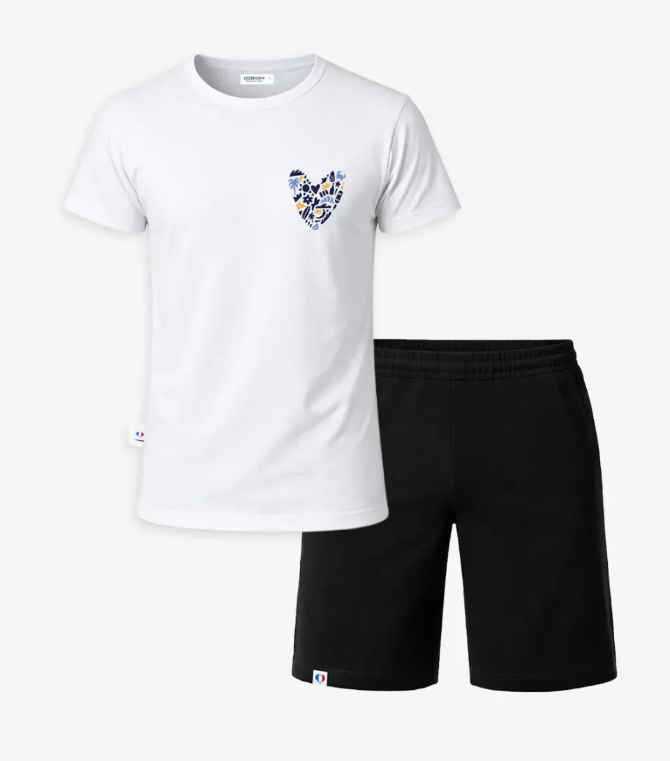 Cocorico Rêveur pyjama homme blanc noir coton
