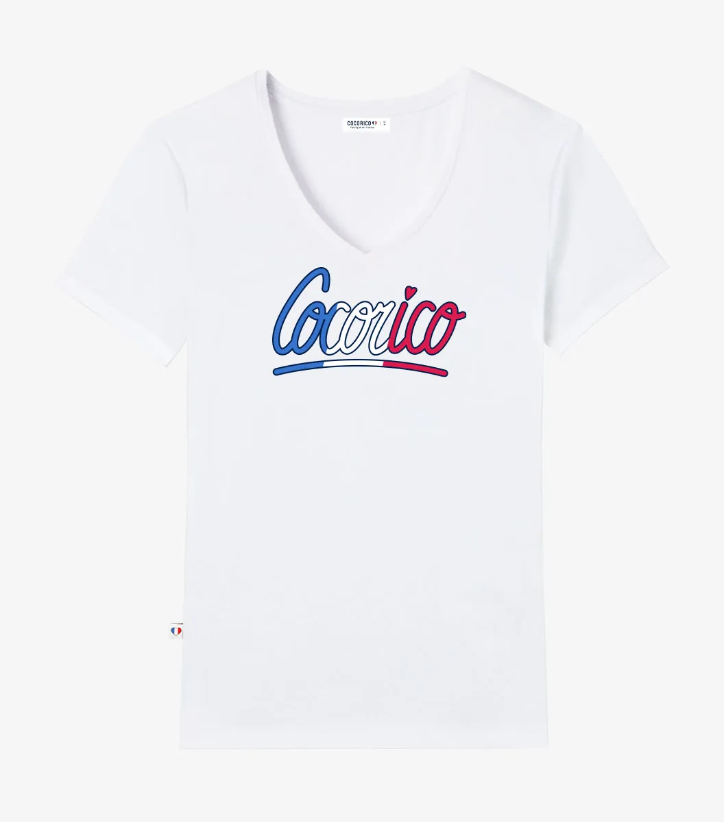 Cocorico Emotion t-shirt col V femme blanc coton