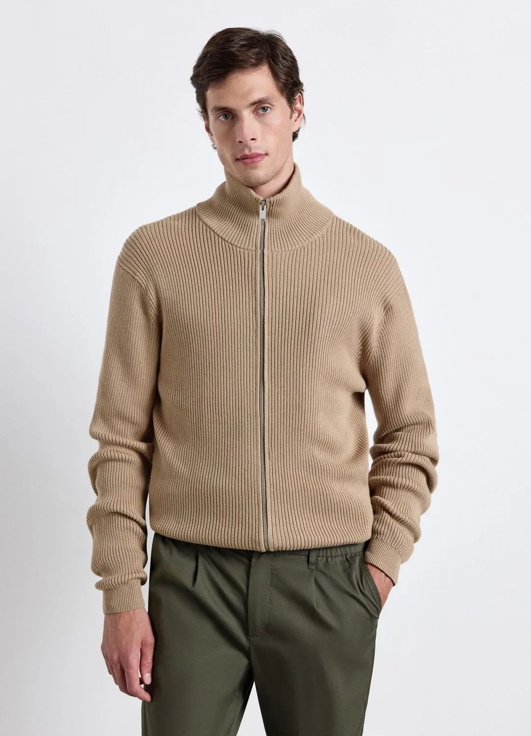 Calliope cardigan zippé col montant homme côtelé