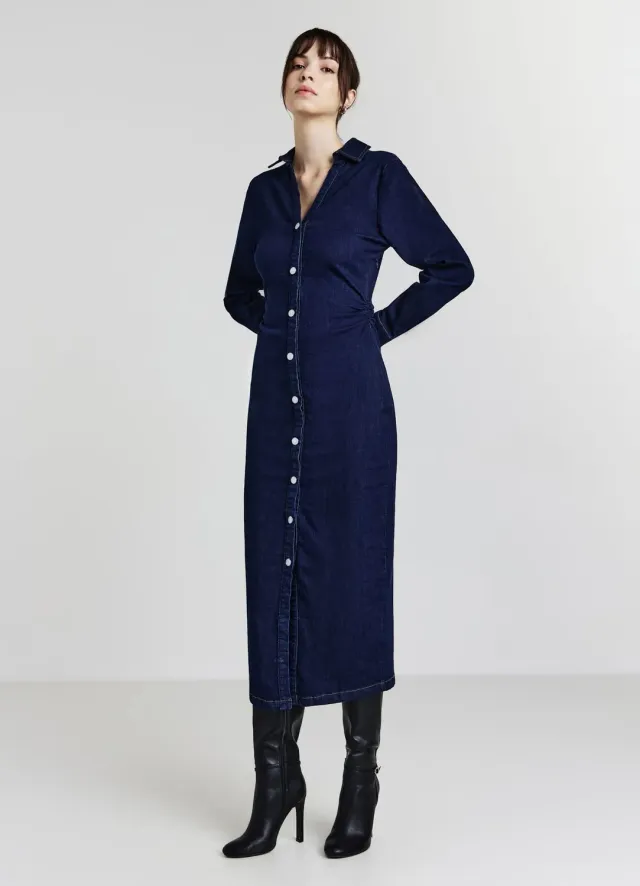Calliope robe longue en jean chemise boutons