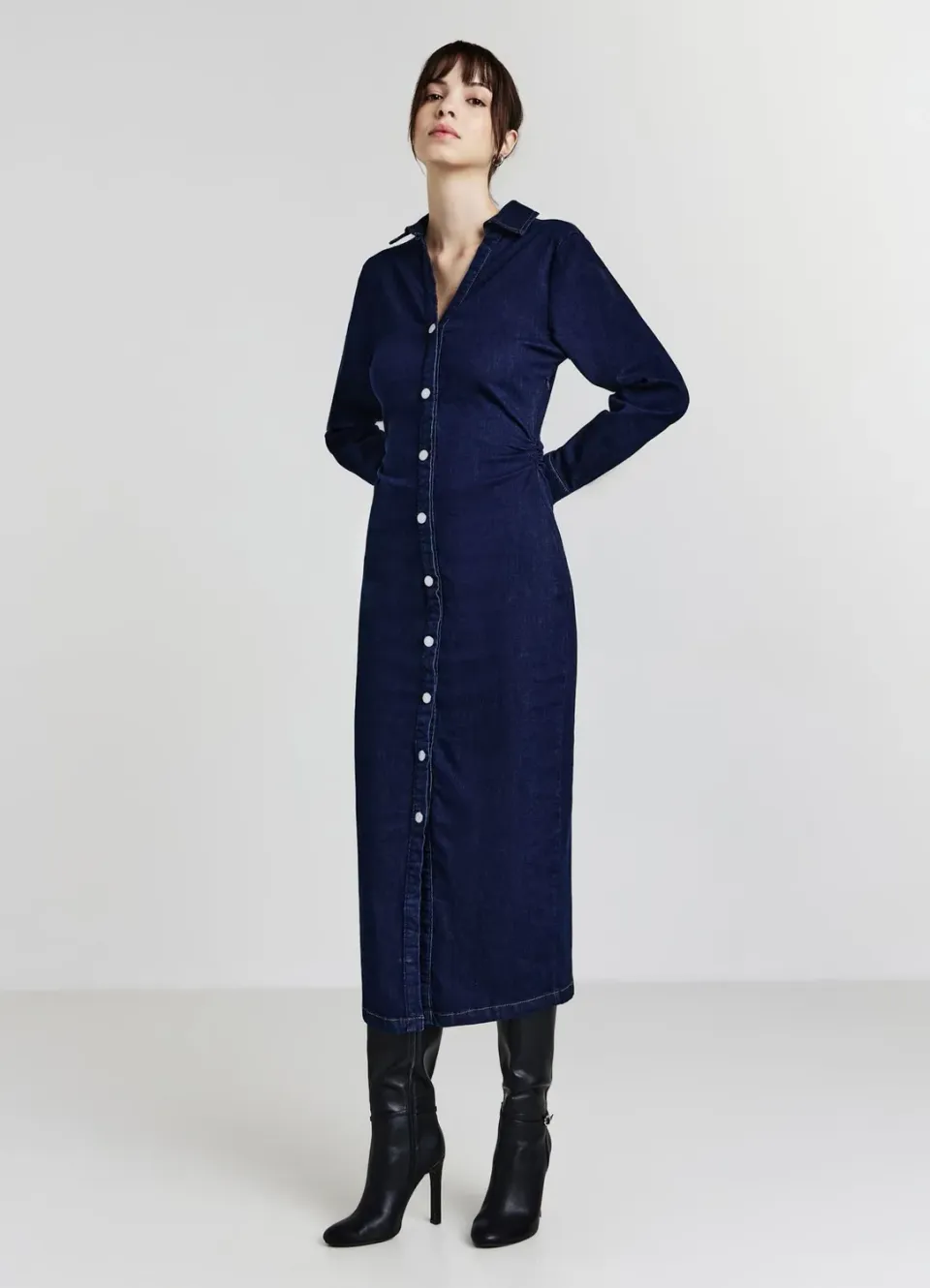 Calliope robe longue en jean chemise boutons