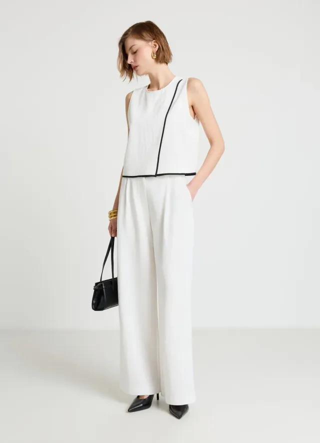 Calliope Pantalon palazzo pinces femme taille haute