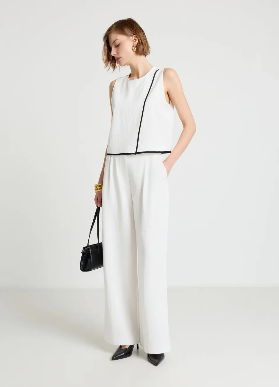 Calliope Pantalon palazzo pinces femme taille haute