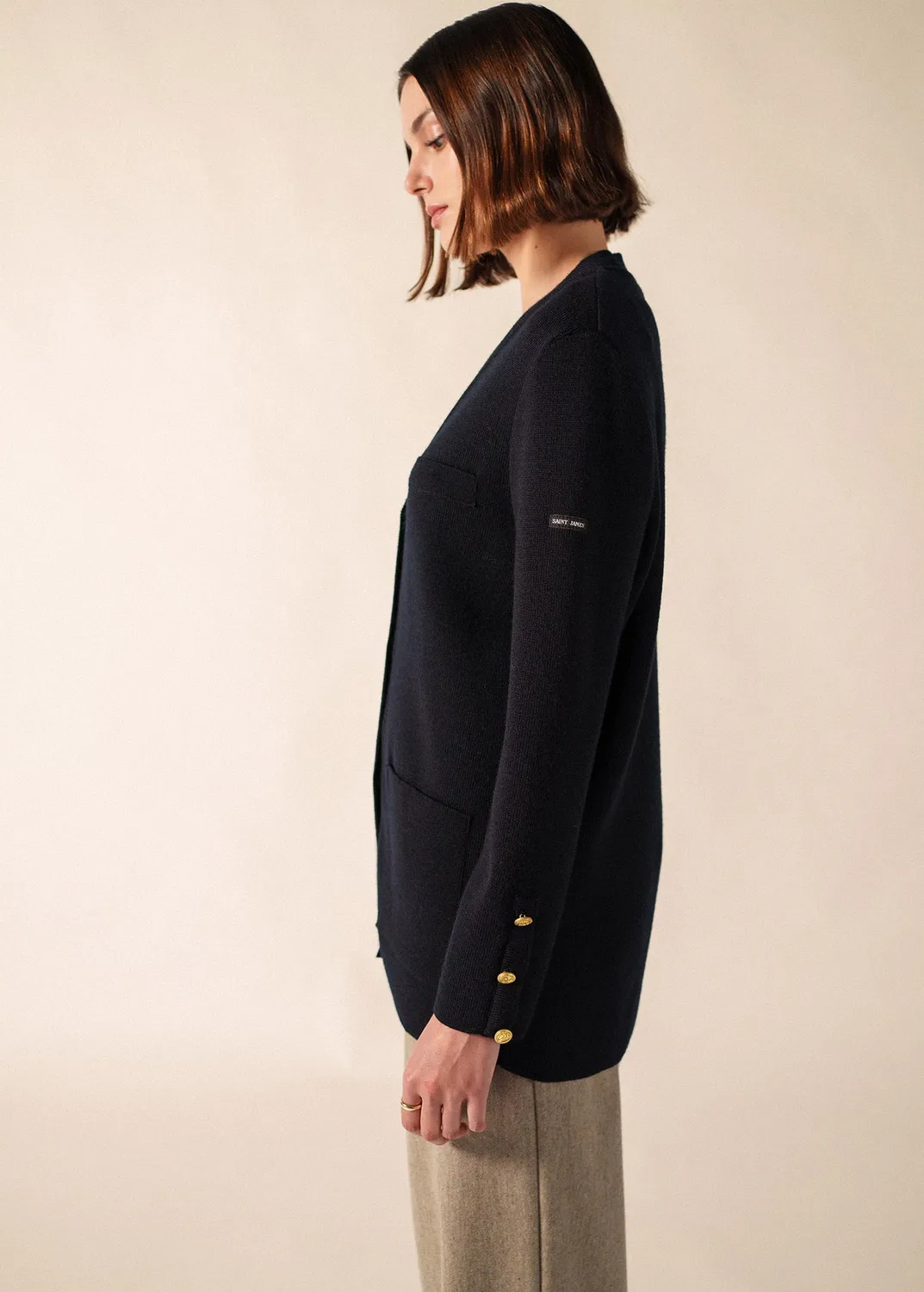Saint James Palerme veste boutonnée navy 100% laine