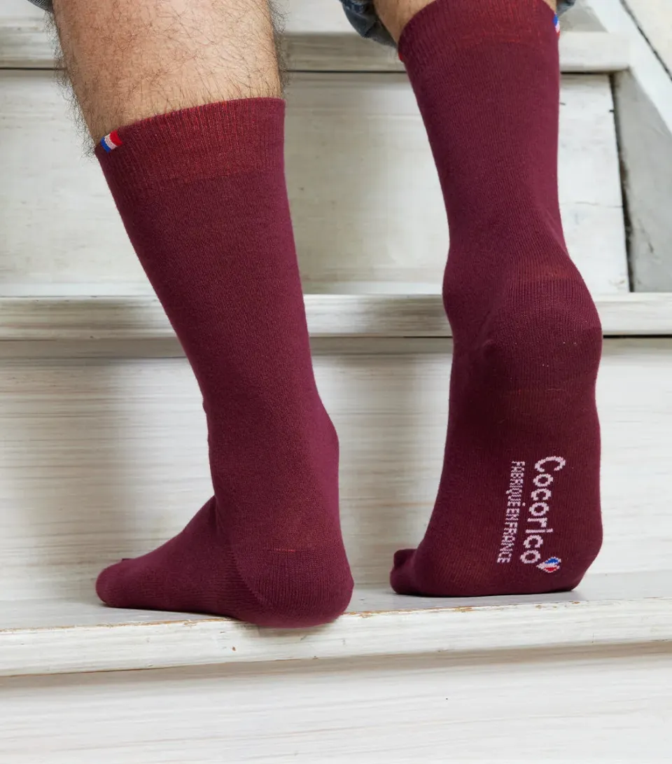 Cocorico Chaussettes Homme Bordeaux coton 41/46